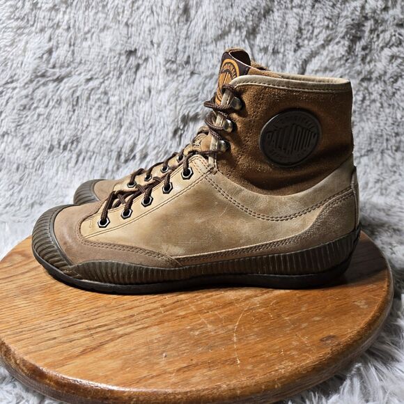 Palladium Boots Mens Size 9 High Top Tan Leather Lace Up Pampa Hi Rubber Toe - Picture 12 of 12
